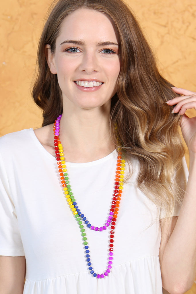 RAINBOW HAND KNOTTED RONDELLE BEADS NECKLACE