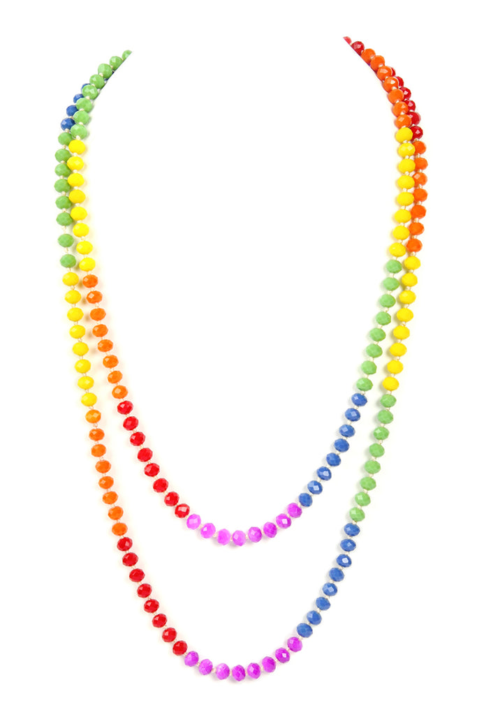 HDN2882 - RAINBOW HAND KNOTTED RONDELLE BEADS NECKLACE