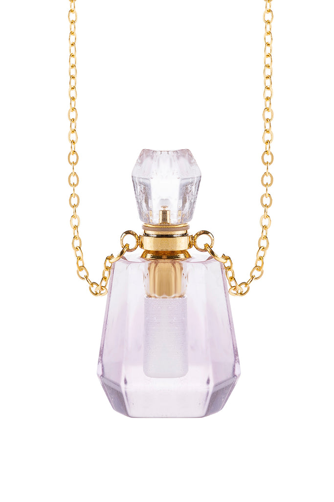 HDN2930 - NATURAL STONE ROUNDED CRYSTAL PERFUME BOTTLE NECKLACE WITH BOX