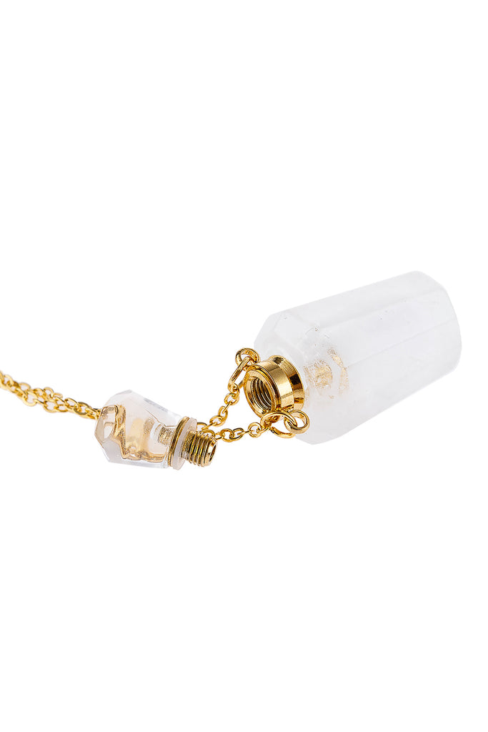NATURAL STONE HEXAGON CRYSTAL PENDANT  NECKLACE