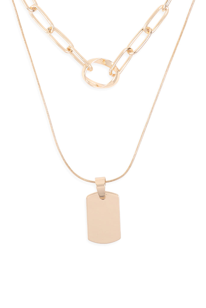 HDN3127 - BLANK DOG TAG WITH LAYERED CHAIN NECKLACE