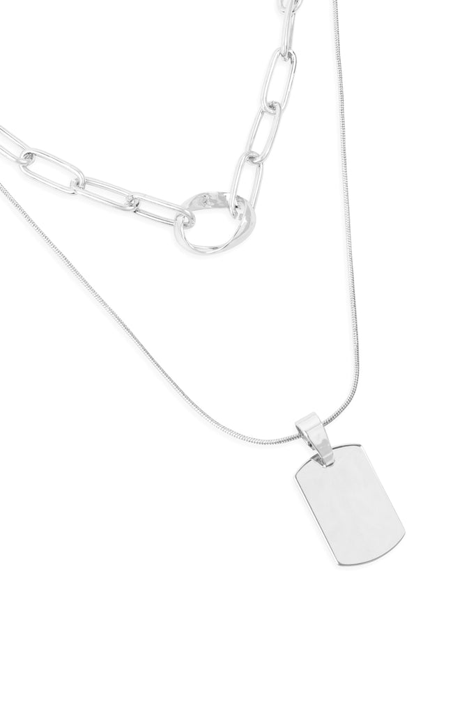 HDN3127 - BLANK DOG TAG WITH LAYERED CHAIN NECKLACE