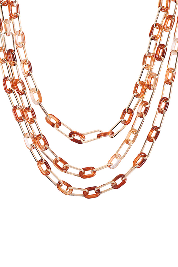 HDN3275 - CHAIN ACETATE METAL LAYERED STATEMENT NECKLACE