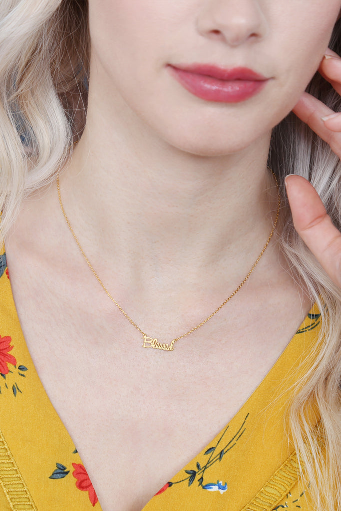 Cast "Blessed" Pendant Necklace
