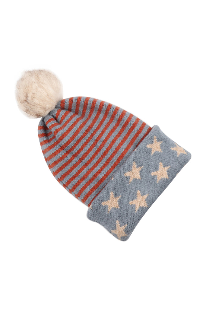 USA ACCENT LIGHT PRINT POM DUAL PURPOSE BEANIE SCARF