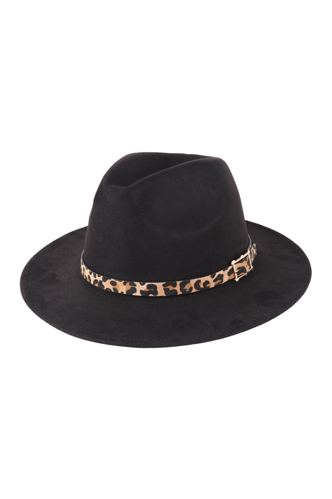 FASHION BRIM HAT WITH LEOPARD ACCENT