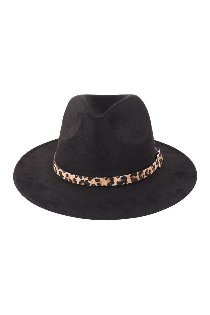 FASHION BRIM HAT WITH LEOPARD ACCENT