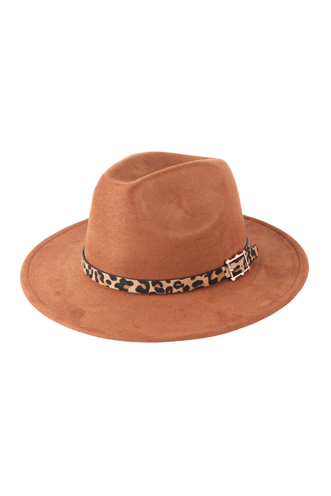 FASHION BRIM HAT WITH LEOPARD ACCENT