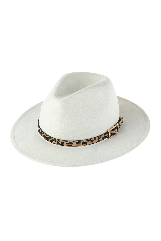 FASHION BRIM HAT WITH LEOPARD ACCENT