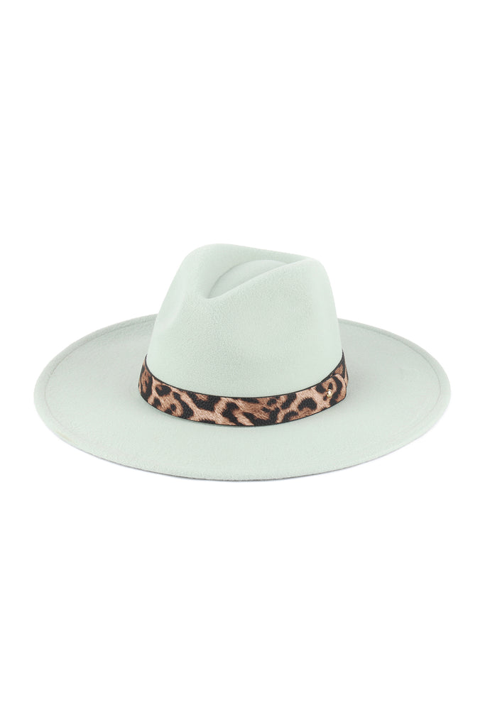 FELT FASHION BRIM HAT W/ LEOPARD ACCENT