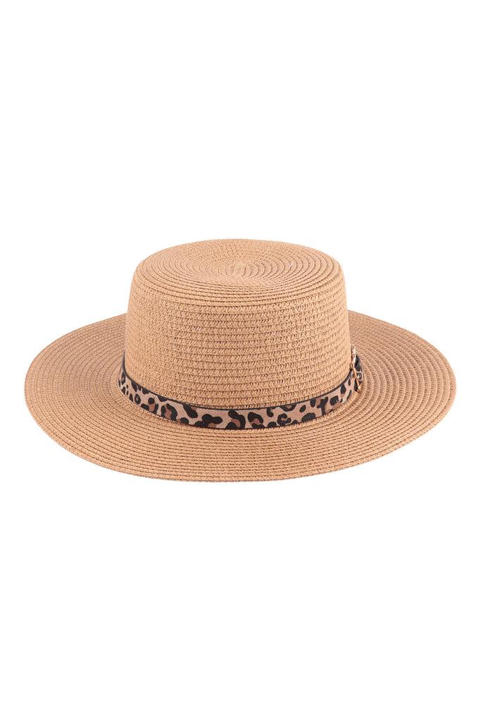 PANAMA BRIM HAT WITH LEOPARD BUCKLE ACCENT