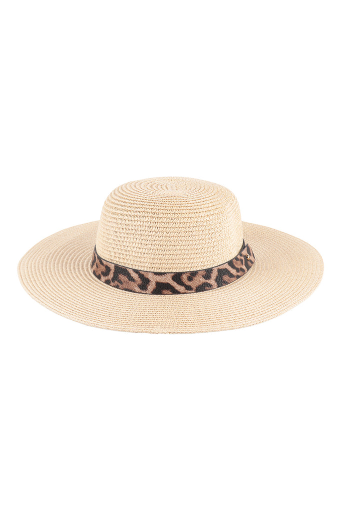 PANAMA BRIM HAT WITH LEOPARD STRAP ACCENT