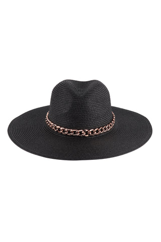 FELT FASHION BRIM HAT W/ LEATHER STRAP & DIAMOND SHAPE STUDS