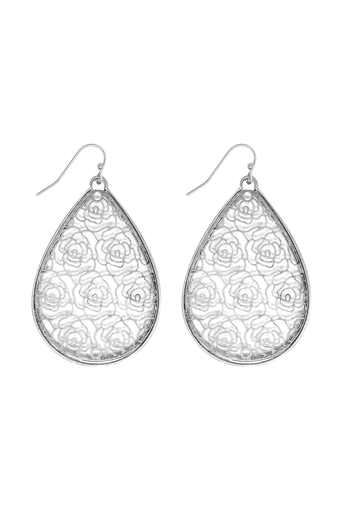 ROSE FILIGREEE TEARDROP HOOK EARRINGS