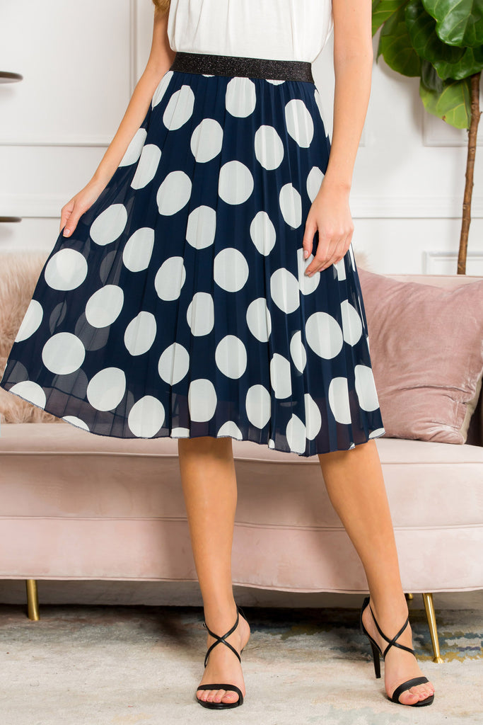 Pleated Polka Dot Midi Skirt