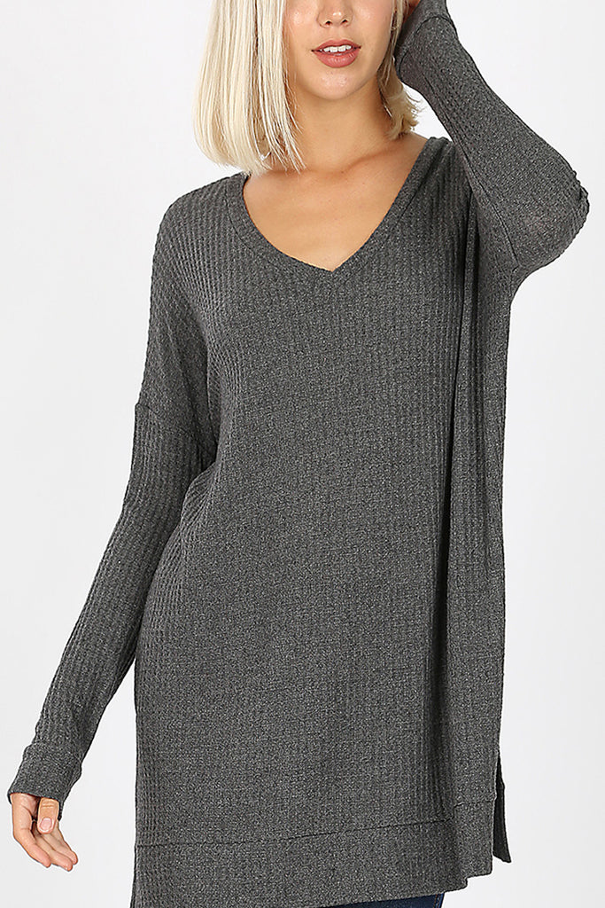Thermal Waffle V-Neck Sweater