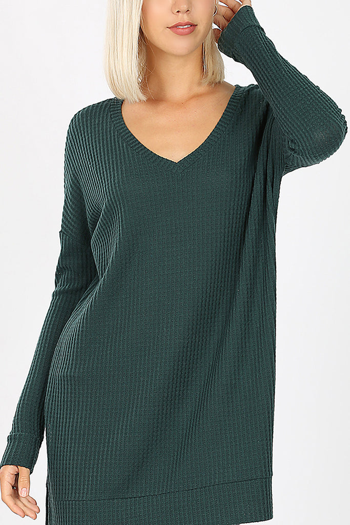 Thermal Waffle V-Neck Sweater