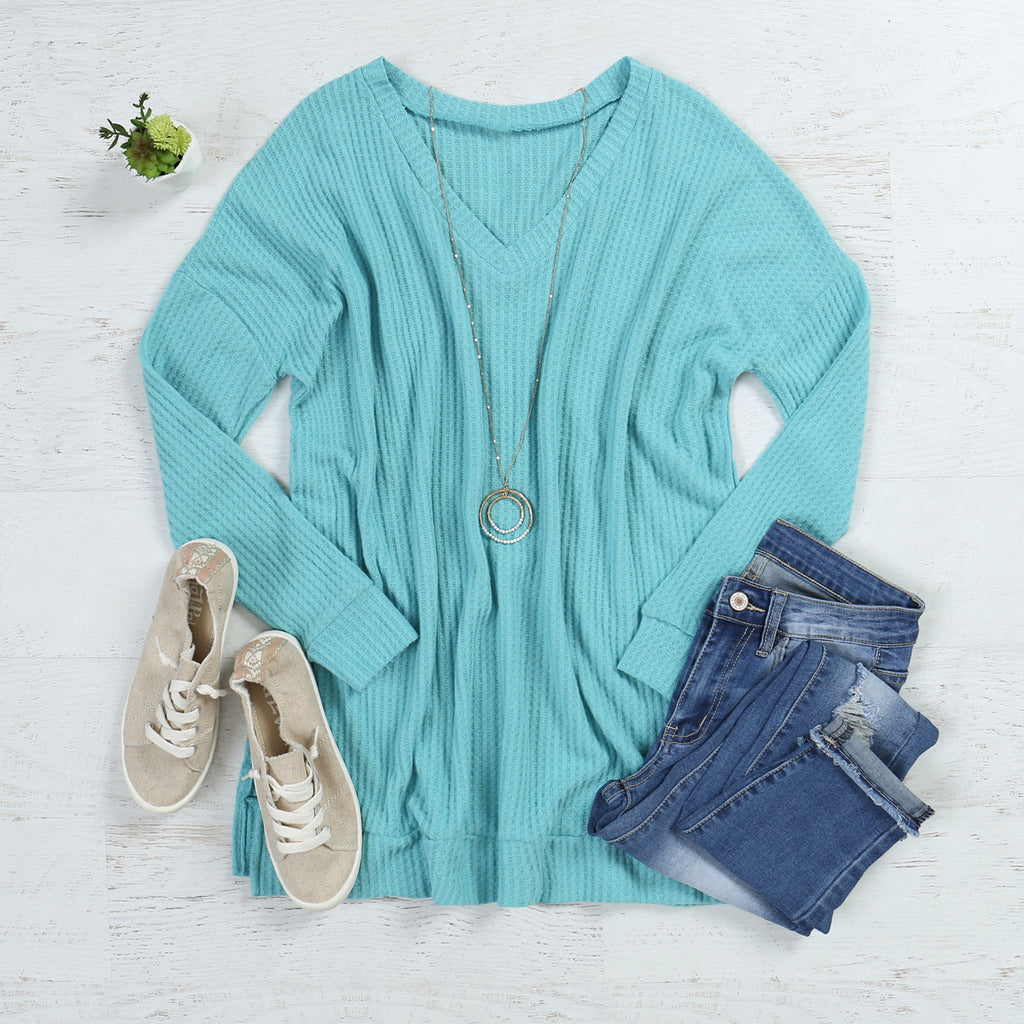 Thermal Waffle V-Neck Sweater