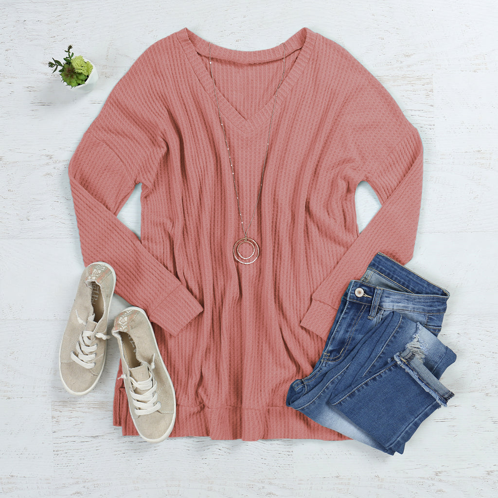 Thermal Waffle V-Neck Sweater