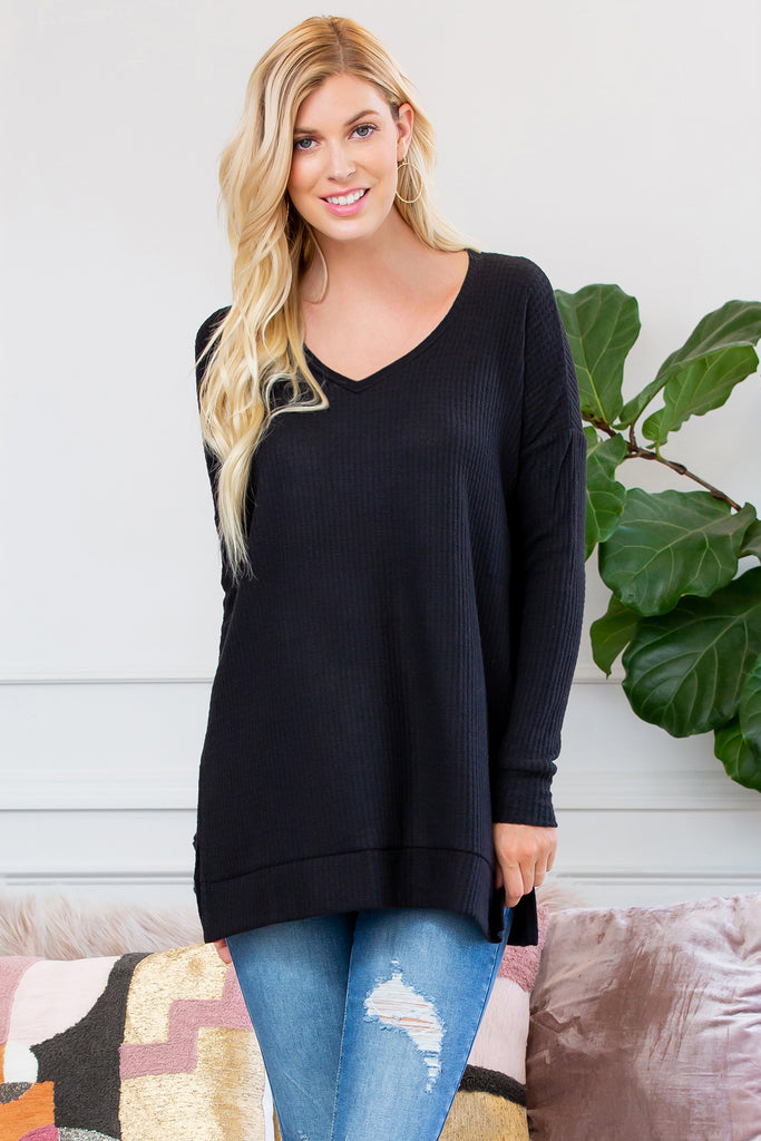Thermal Waffle V-Neck Sweater