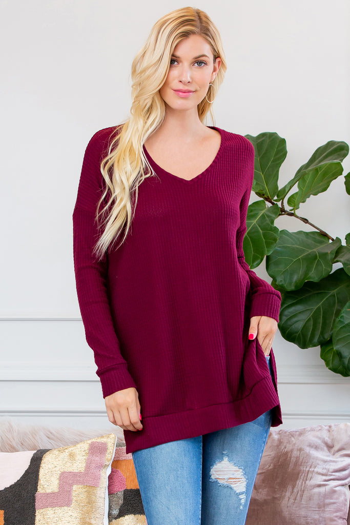 Thermal Waffle V-Neck Sweater