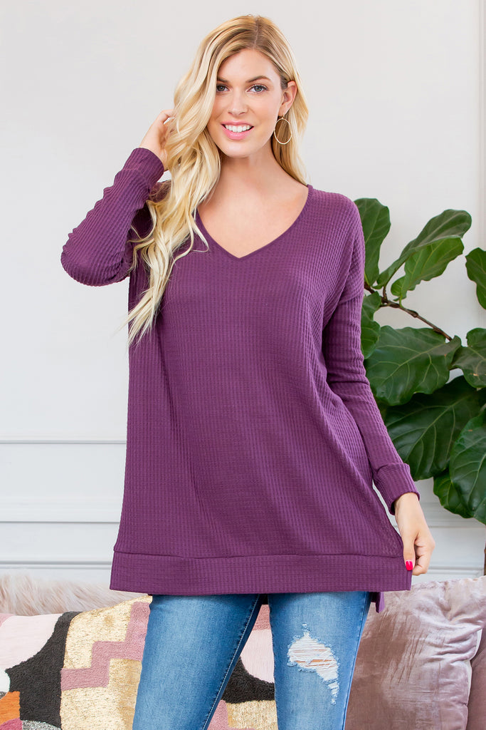 Thermal Waffle V-Neck Sweater