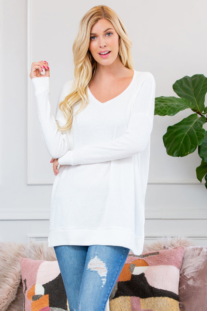Thermal Waffle V-Neck Sweater