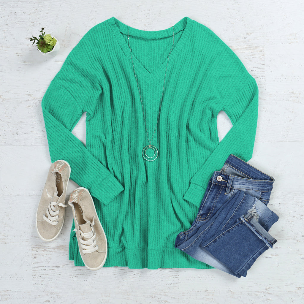 Thermal Waffle V-Neck Sweater