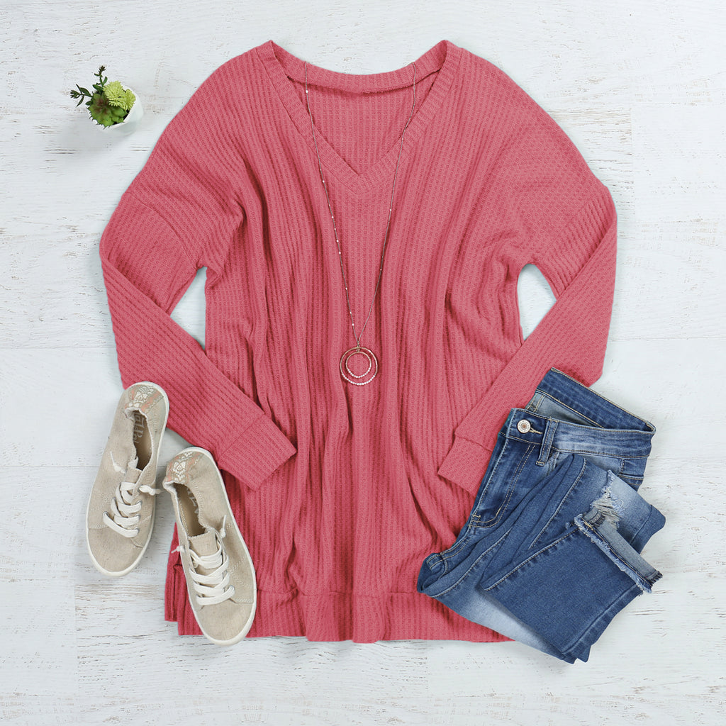 Thermal Waffle V-Neck Sweater
