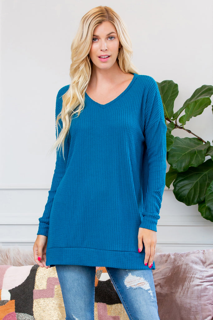 Thermal Waffle V-Neck Sweater