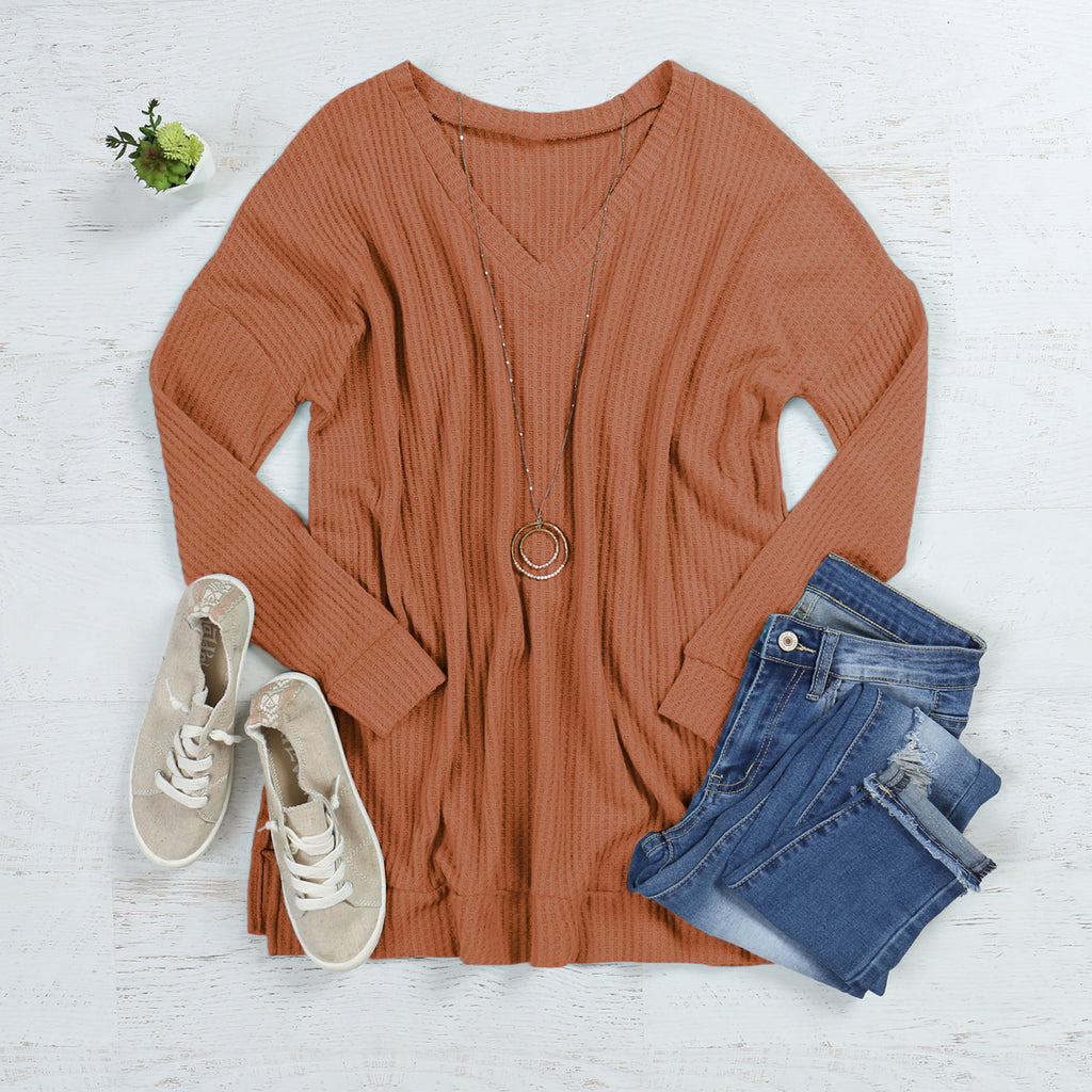 Thermal Waffle V-Neck Sweater