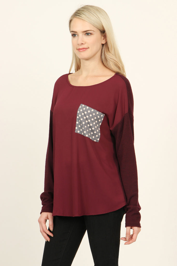 Two Tone Polka Dot Pocket Top
