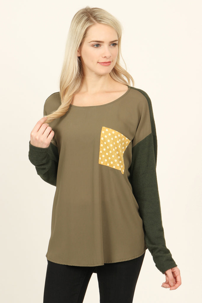 Two Tone Polka Dot Pocket Top