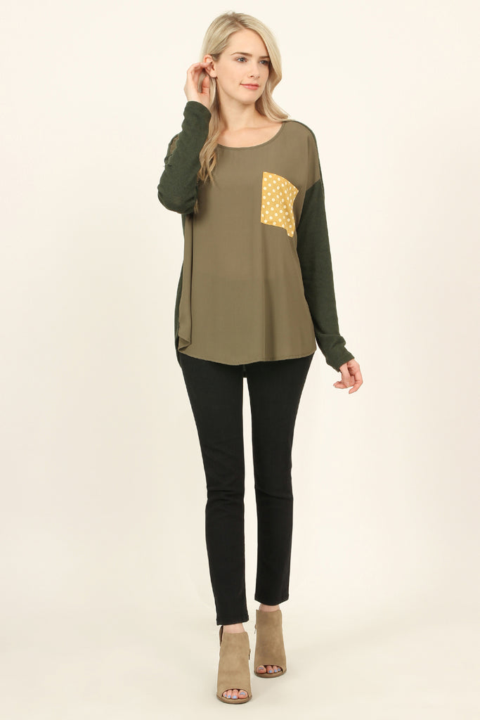 Two Tone Polka Dot Pocket Top