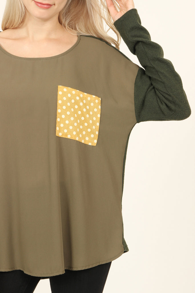 Two Tone Polka Dot Pocket Top