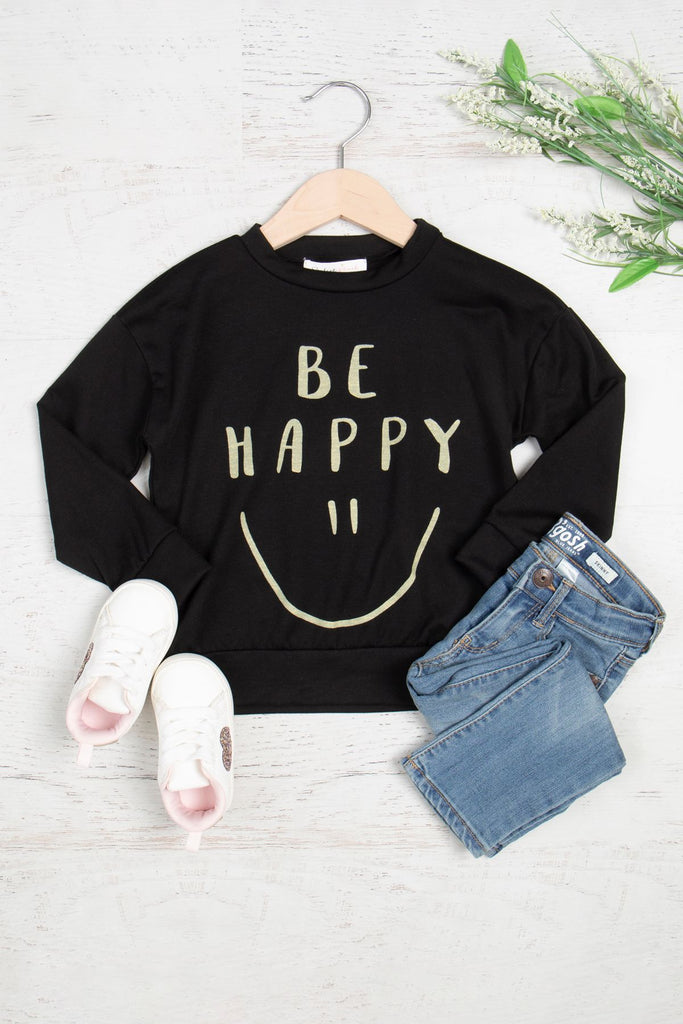 Kids "BE HAPPY" Print Long Sleeve Top