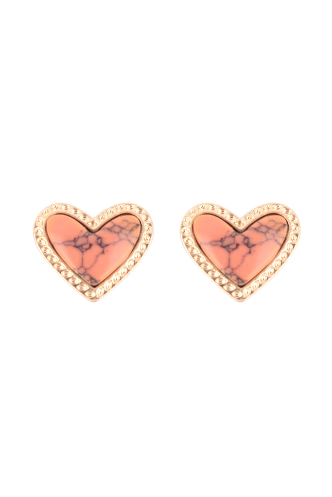 HEART NATURALS STONE STUD EARRINGS