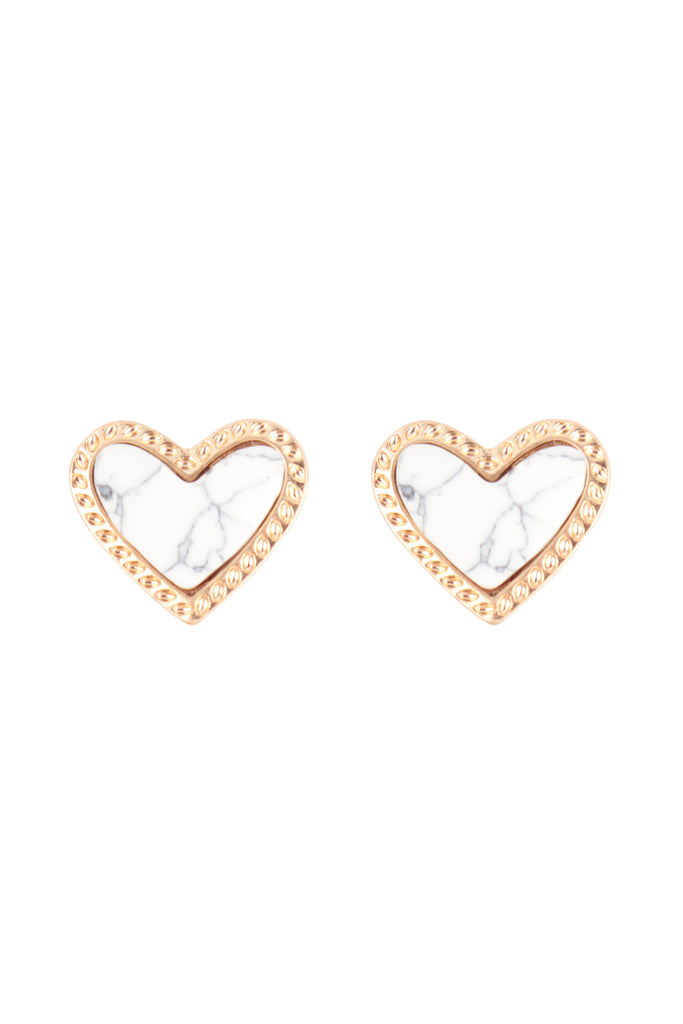 HEART NATURALS STONE STUD EARRINGS