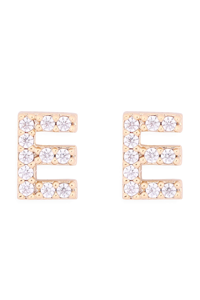 CUBIC ZIRCONIA "E" INITIAL EARRINGS