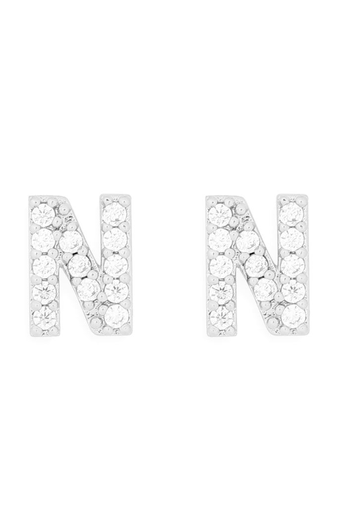 CUBIC ZIRCONIA "N" INITIAL EARRINGS
