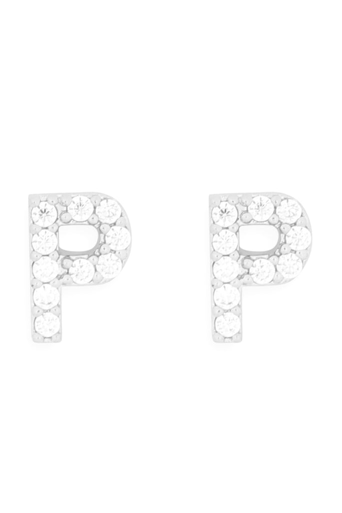 CUBIC ZIRCONIA "P" INITIAL EARRINGS
