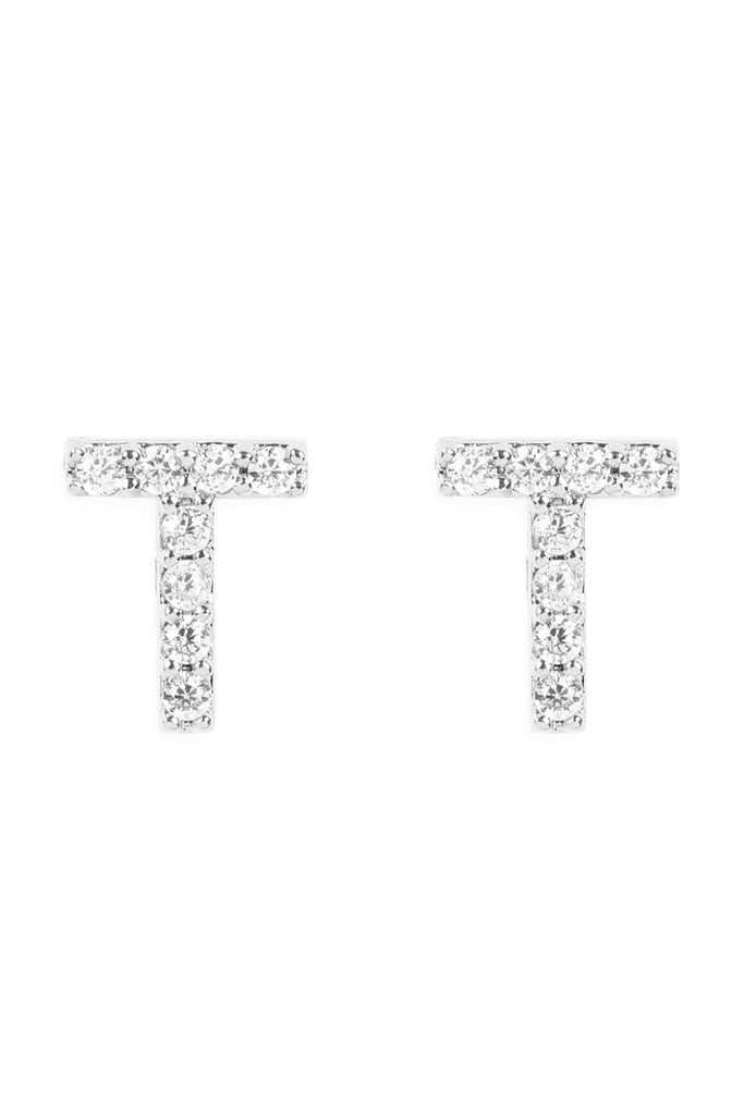 CUBIC ZIRCONIA "T" INITIAL EARRINGS