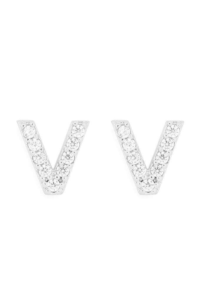 CUBIC ZIRCONIA "V" INITIAL EARRINGS
