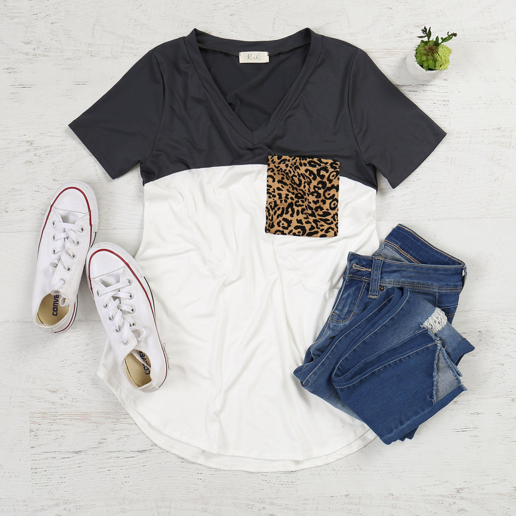 Leopard Pocket Color Block Top