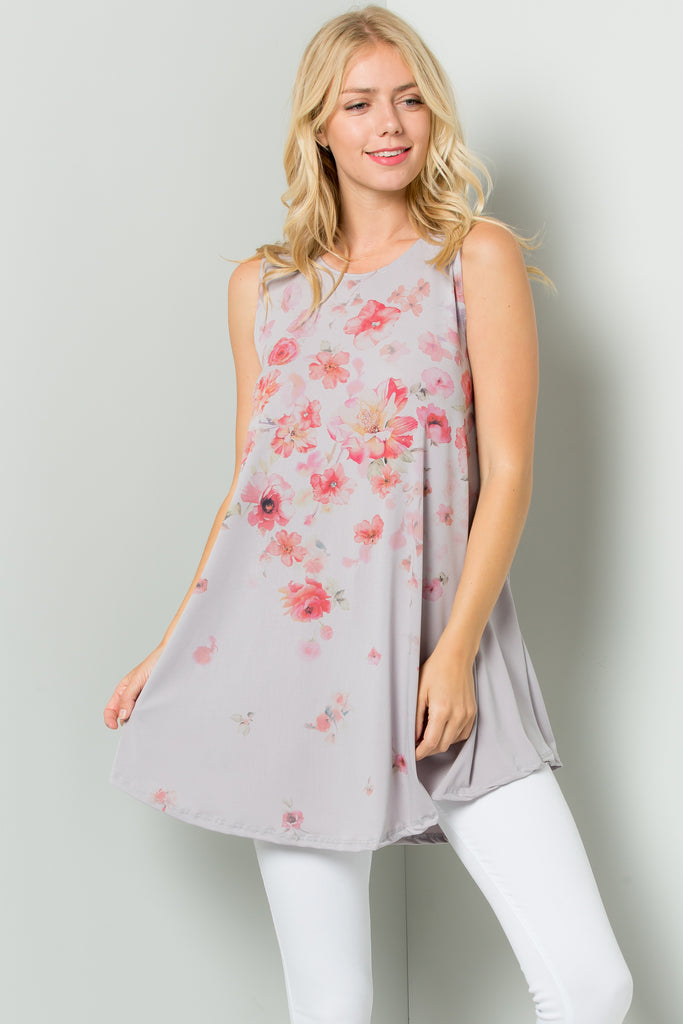 Sleeveless Tunic Dress with Floral Print Sublimation