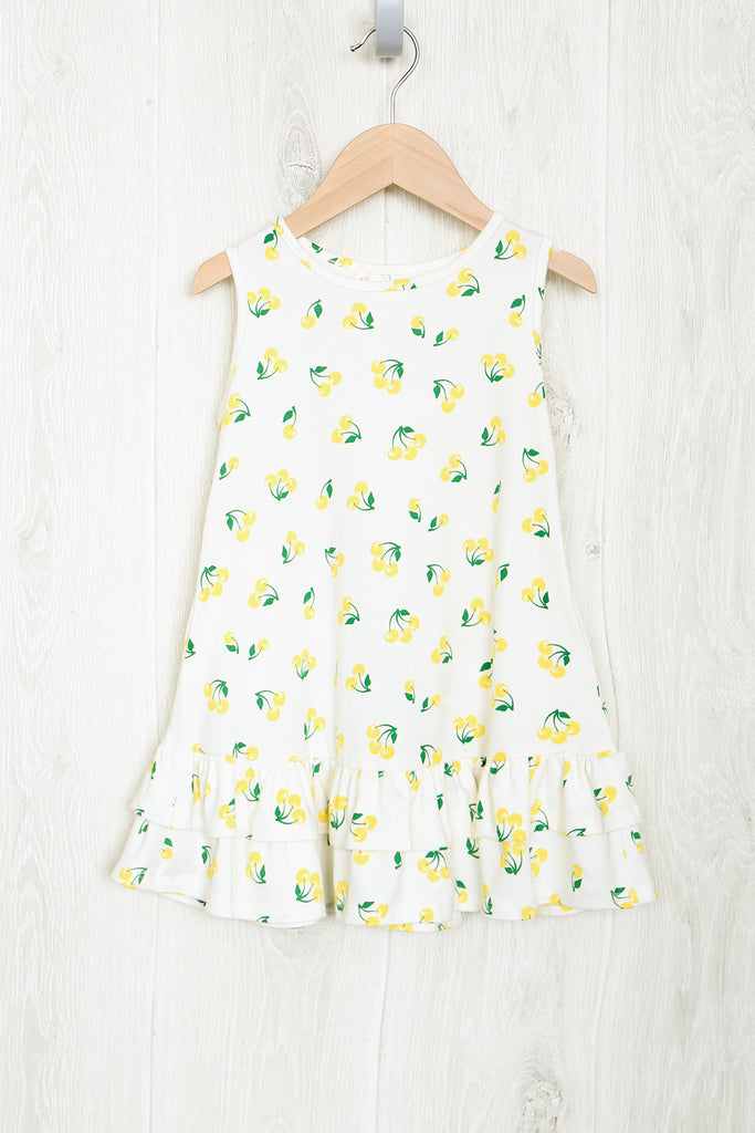Ruffle Hem Cherry Print Toddler Girls Dress