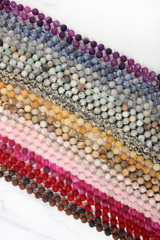 HDN2875 - NATURAL STONE WRAP OVAL PENDANT CHAIN NECKLACE