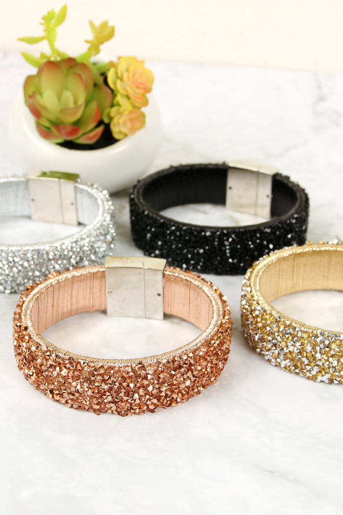 Rhinestone Embellished Magnetic Lock Bracelet