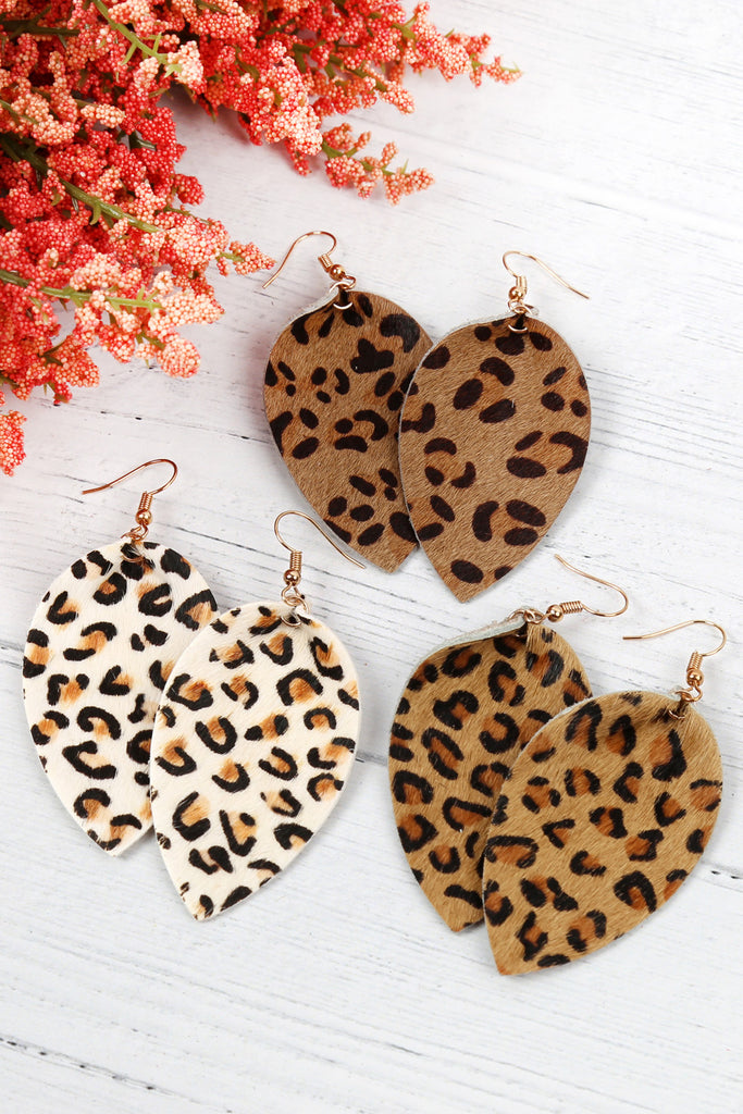 LEOPARD LEATHER DROP EARRINGS