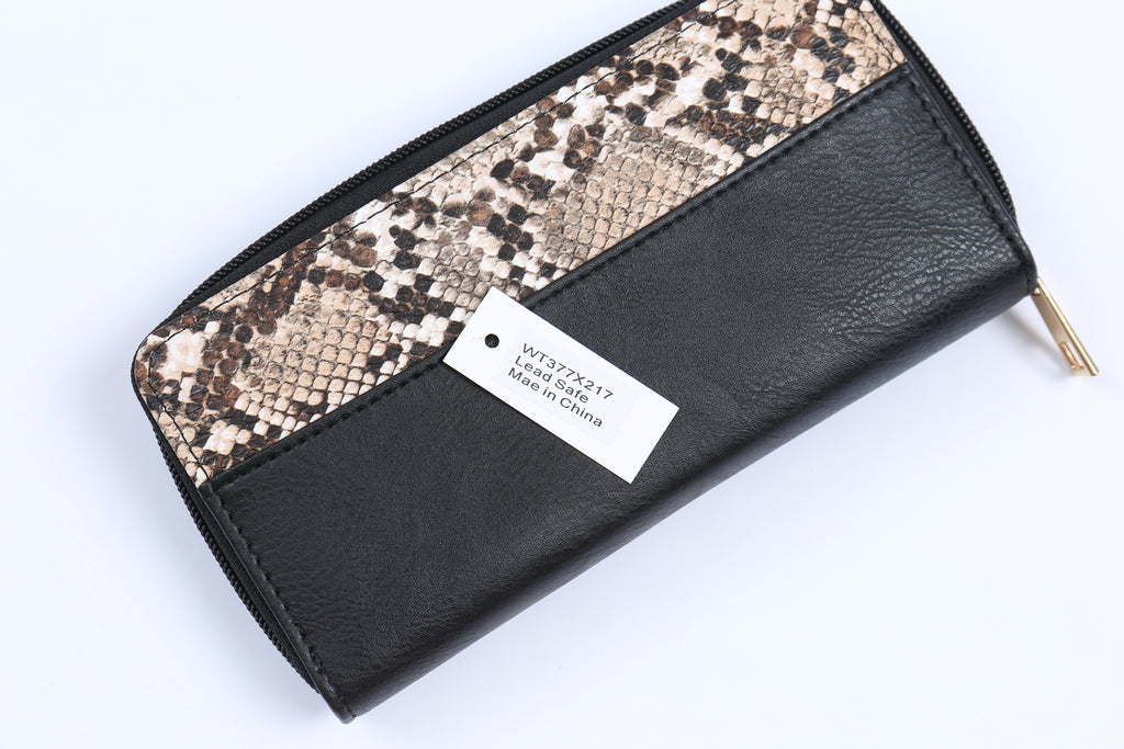 SNAKE SKIN LEATHER ZIPPER WALLET